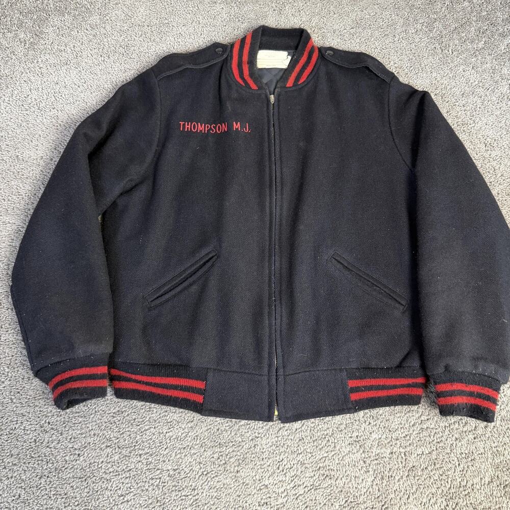 Vintage Logan Military Supply Jacket Mens L Black Wool Army Varsity Quilted